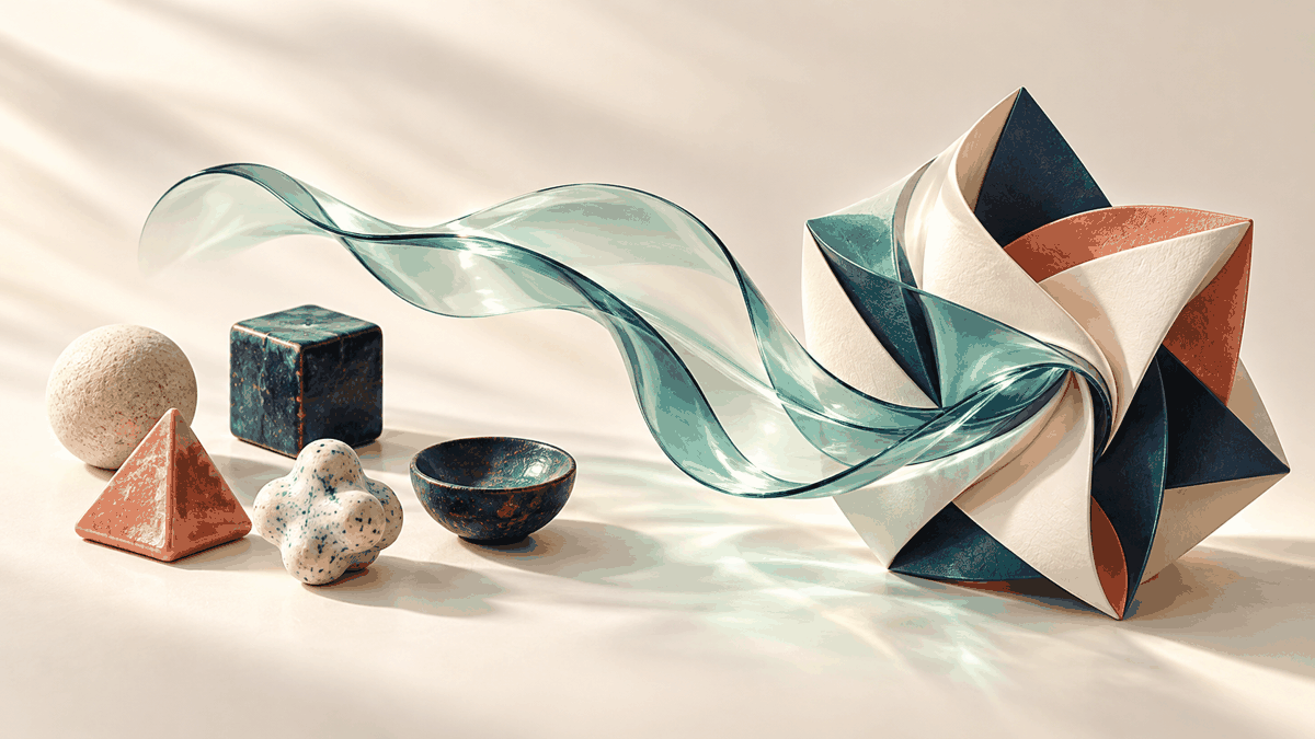 AI-generated image of small shapes coming together into one form